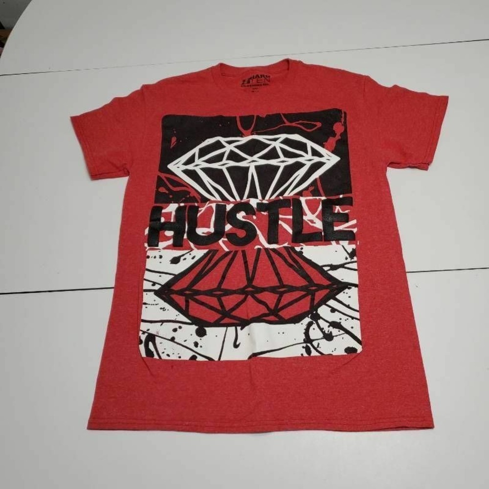 Hustle Hard Ten Mens Graphic T-Shirt Red Black Geometric Crew Neck S